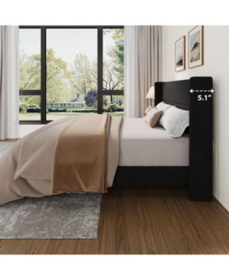 King Velvet Bed Frame with Wingback Headboard, Upholstered Platform Bed, No Box Spring Needed