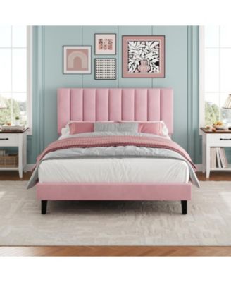 Velvet Upholstered Platform Bed Frame with Adjustable Headboard, No Box Spring Needed, Easy Assembly.