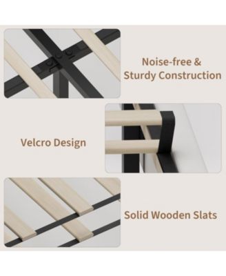 King Velvet Bed Frame with Wingback Headboard, Upholstered Platform Bed with Wood Slats, No Box Spring Needed