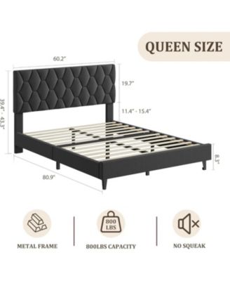 Upholstered Platform Bed Frame with Adjustable Headboard, Modern Design, Wooden Slats Support, Triangular Legs.