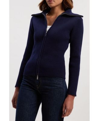 Women's Cotton Zip Through Collar Knit Cardigan