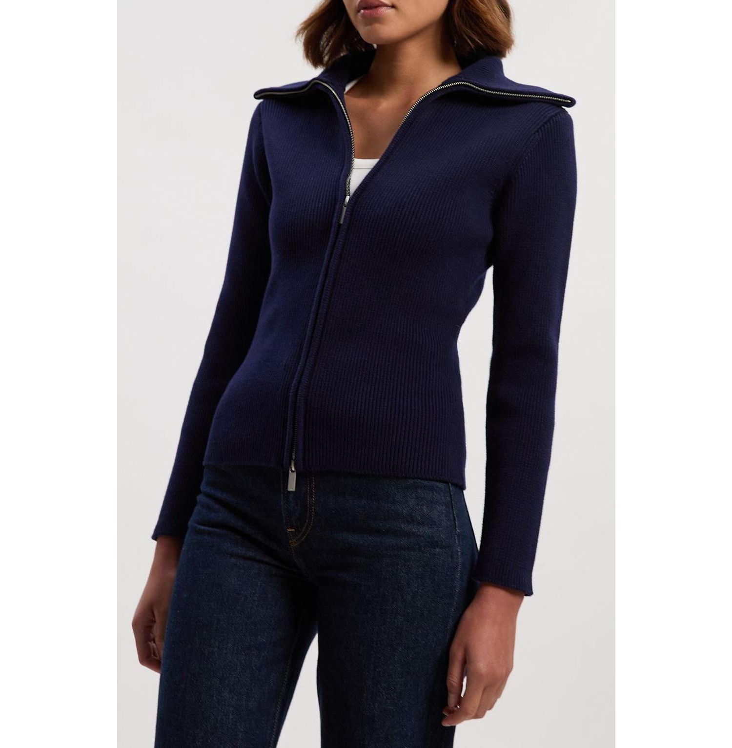 Women's Cotton Zip Through Collar Knit Cardigan