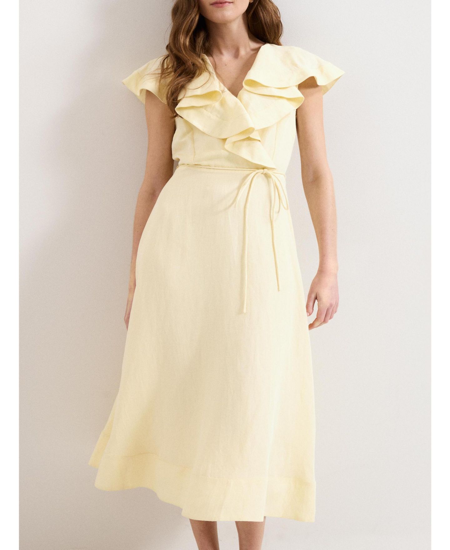 Женское платье Phase Eight Matilda Ruffle Linen Midi, цвет: Бледный жёлтый — фото 7