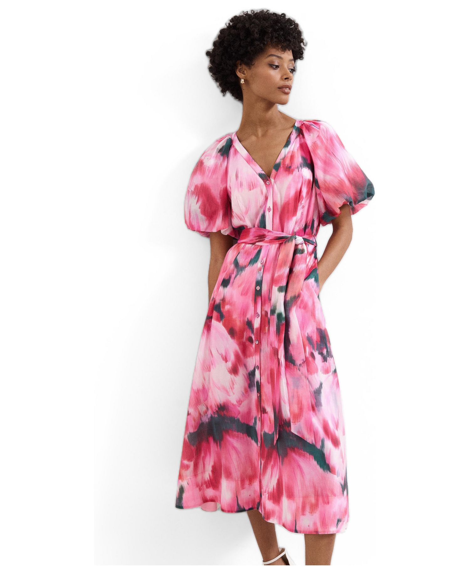 Women's Caterina Puff Sleeve V-Neck Shirt Dress