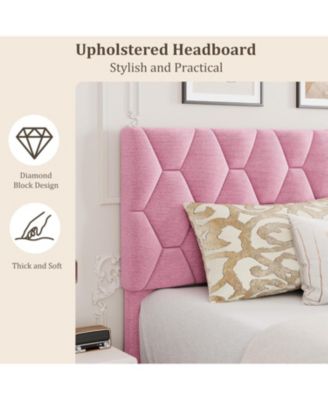 Queen Size Velvet Upholstered Platform Bed Frame with Adjustable Headboard, Wooden Slats Support, No Box Spring Needed, Easy Assembly