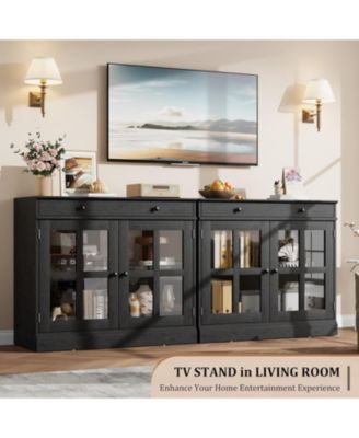 35 Point 4 Inch Sideboard Buffet Cabinet with Glass Door and Drawer Modern Storage for Dining Room Kitchen