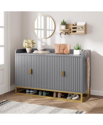 Farmhouse Entryway Table with Storage and Open Shelf Rustic Console with Sliding Barn Doors Sofa Table