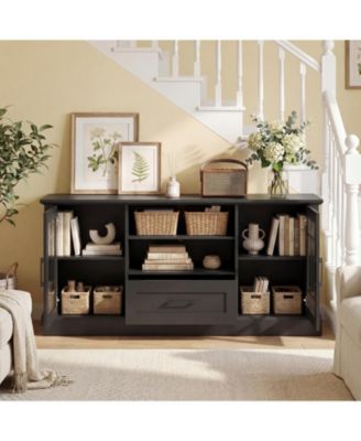 Farmhouse TV Stand for TVs up to 70'' Entertainment Media Center Storage Cabinet w/Glass Doors