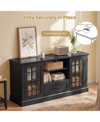Farmhouse TV Stand for TVs up to 70'' Entertainment Media Center Storage Cabinet w/Glass Doors