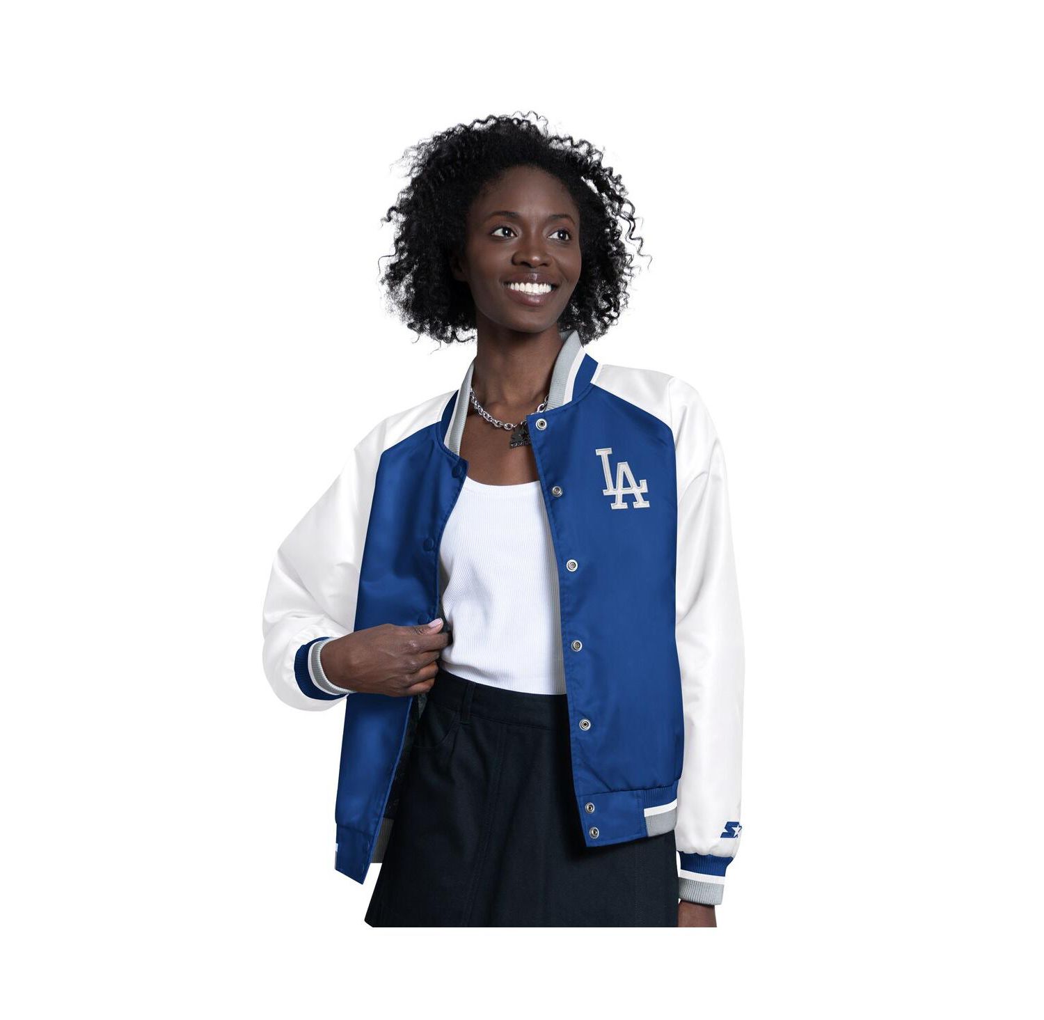 Women's White/Royal Los Angeles Dodgers Blitz Varsity Raglan Full-Snap Satin Jacket
