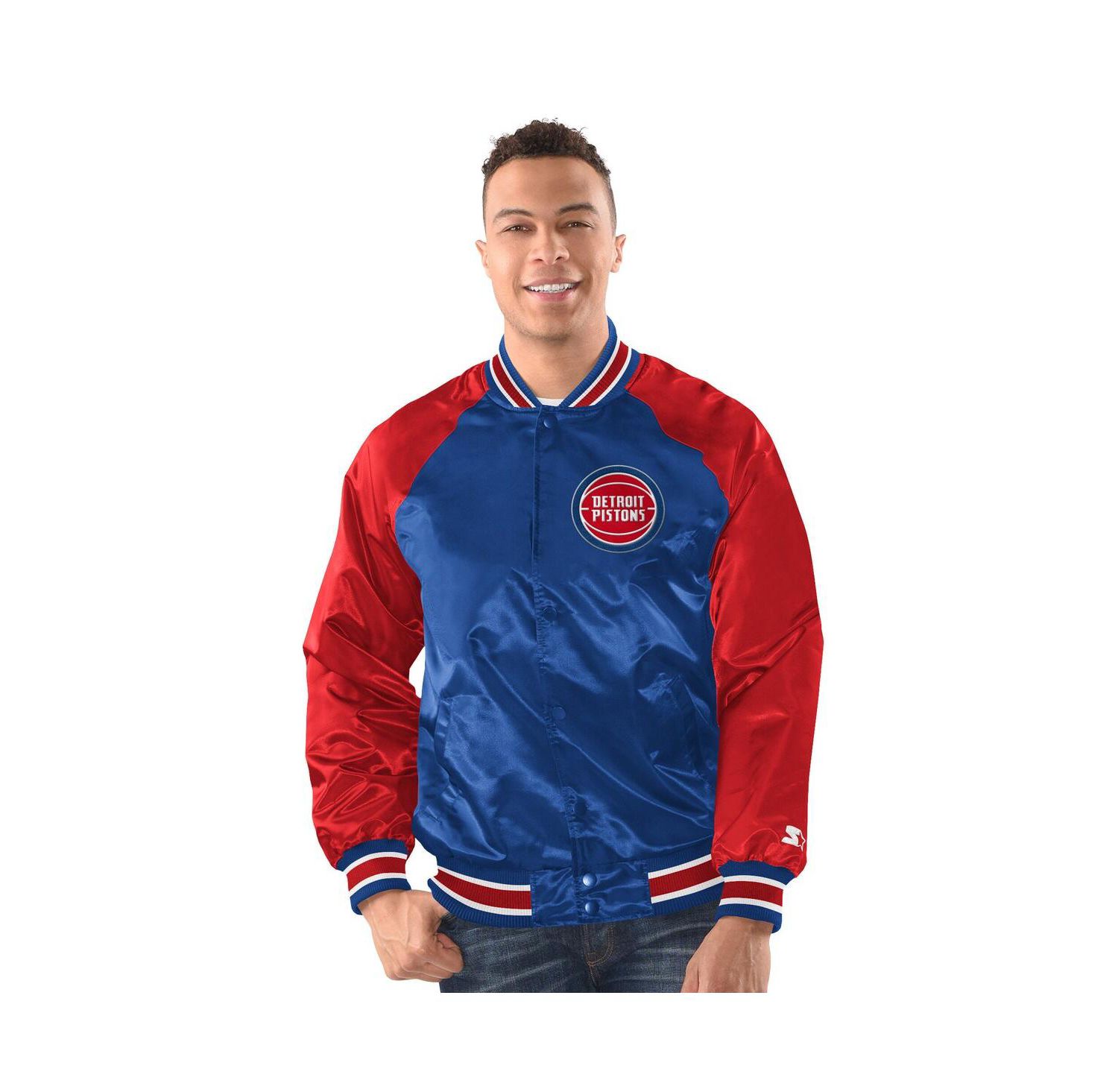 Men's Blue/Red Detroit Pistons Inductee Raglan Full-Snap Varsity Jacket