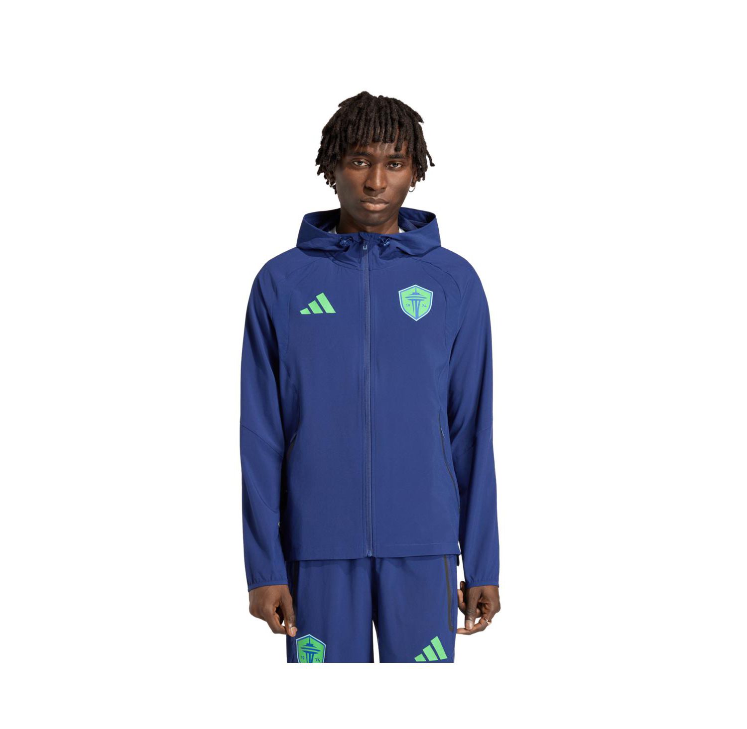 Men's Navy Seattle Sounders FC Tiro Travel Full-Zip Hooded Windbreaker Jacket