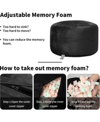 48" Giant Bean Bag Chair, Memory Foam, Plush Velvet, Washable Cover for Adults/Kids