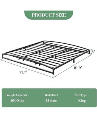 King 6 Inch Metal Platform Bed Frame - Steel Slat Support No Box Spring