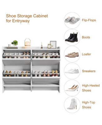 Shoe Cabinet with 4 Flip Drawers, Hidden Shoe Storage Organizer for Entryway, Wooden Shoe, Space-Saving Shoe Cupboard