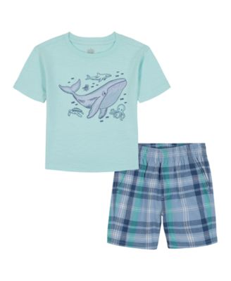Boys' Toddler 2T-5T Short-Sleeve Ocean Animal T-Shirt and Striped Printed Shorts, 2-Piece Set