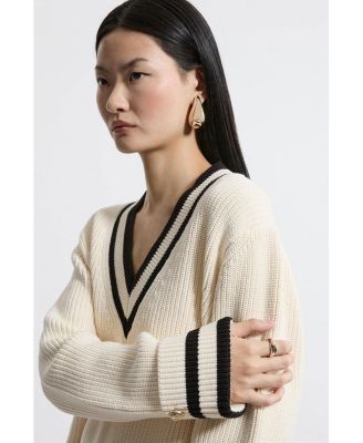 Women's Cotton V-Neck Knit Boxy Jumper