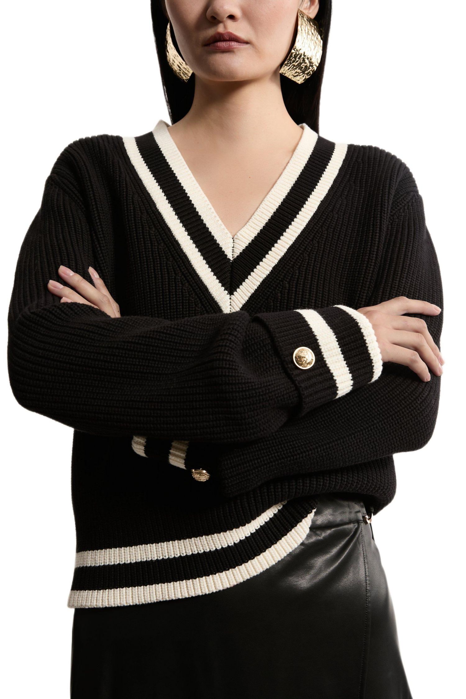 Women's Cotton V-Neck Knit Boxy Jumper
