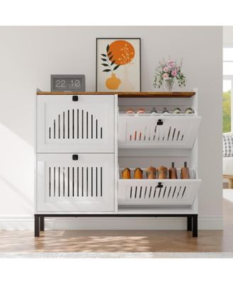 Shoe Storage Cabinet with 4 Flip Drawers and Adjustable Shelves