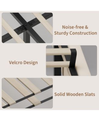 Queen Velvet Bed Frame with Wingback Headboard, Upholstered Platform Bed with Wood Slats