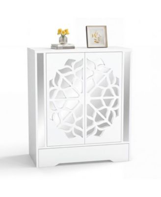 Mirrored Shoe Cabinet 4-Tier Organizer with Large Drawer