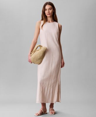 Women's Sleeveless Crew-Neck Long Shift Dress