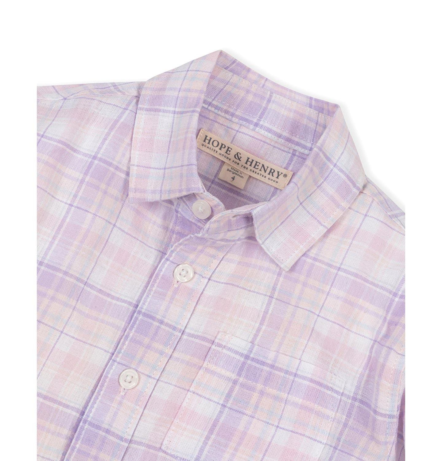 Рубашка Hope & Henry Linen Long Sleeve Button Down Shirt для мальчиков, цвет: Клетчатый — фото 5