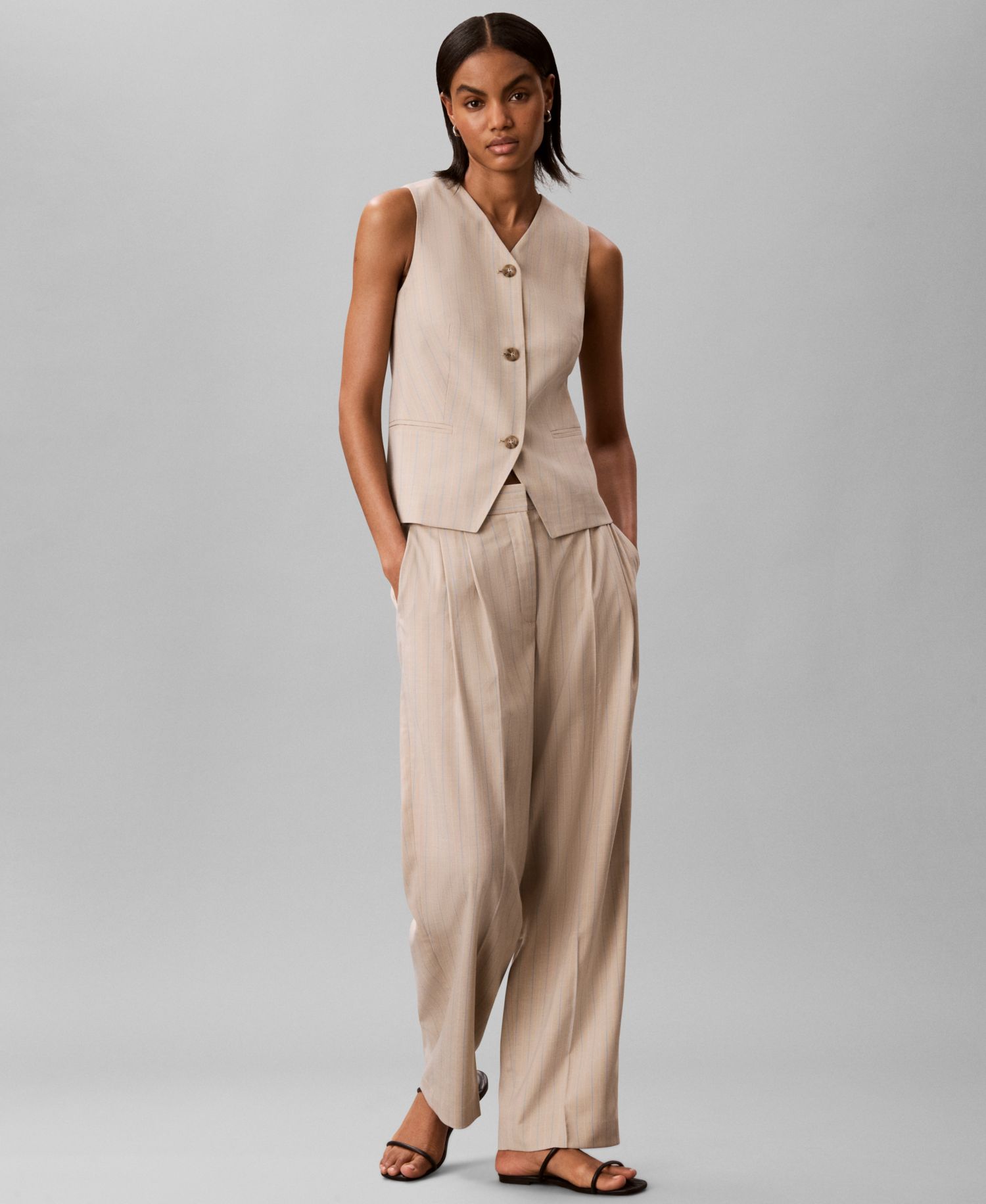 Women's Mid-Rise Pinstripe Wide-Leg Pants