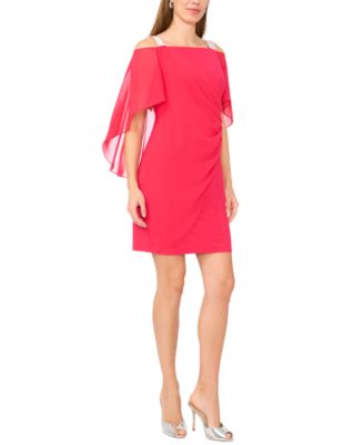 Beaded-Strap Capelet-Back Dress