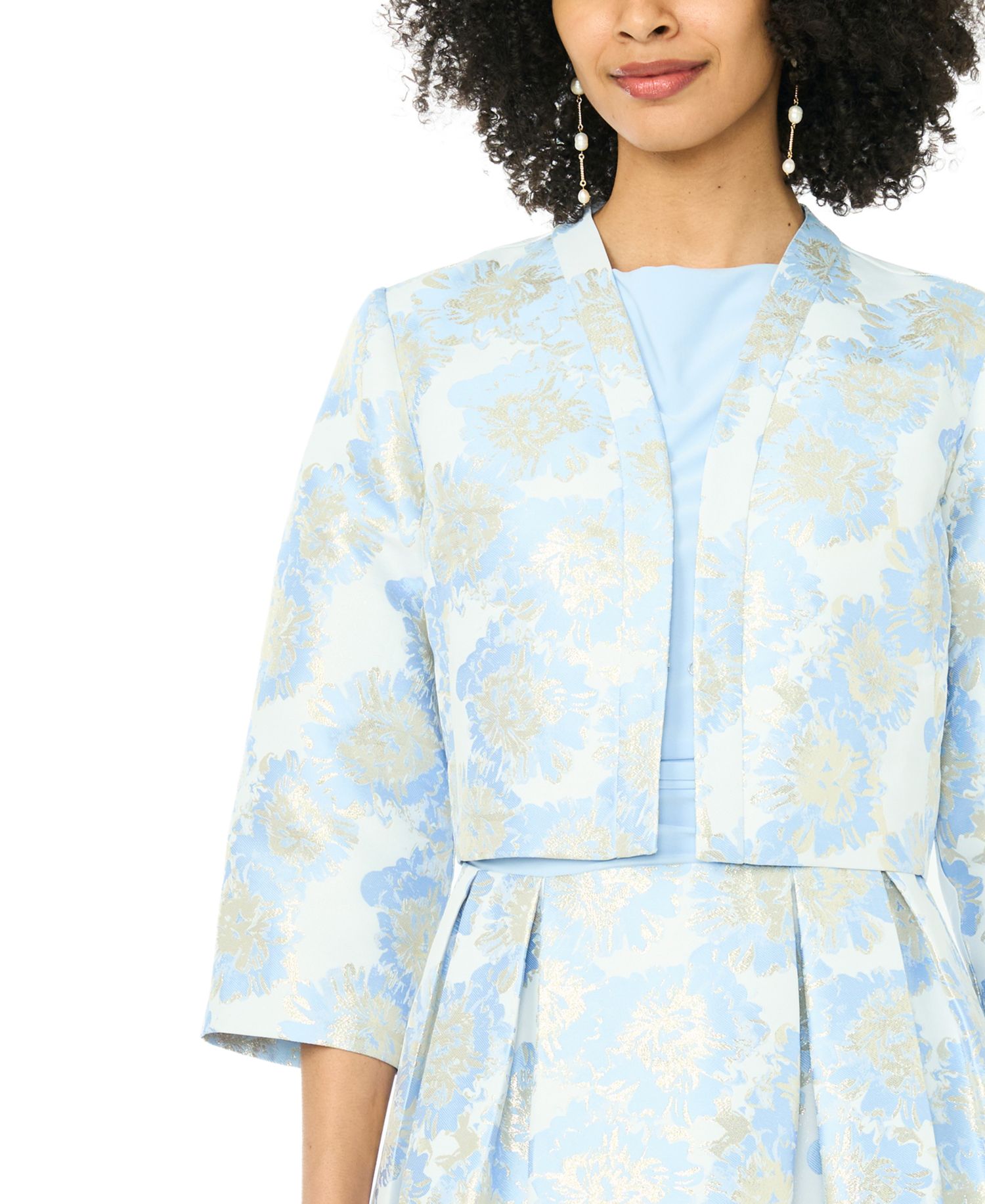Women's 3/4-Length-Sleeve Boat Neck Printed Jacket Dress