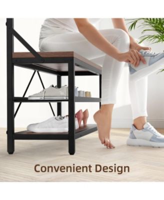 72" Industrial Hall Tree with Shoe Bench, Storage Shelf and 8 Double Hooks