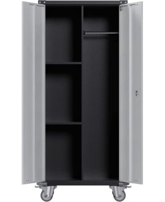 71 Inches Tall Heavy-Duty Lockable Metal Storage Cabinet with 360° Wheels, Steel Cabinet with Adjustable Shelves & Doors