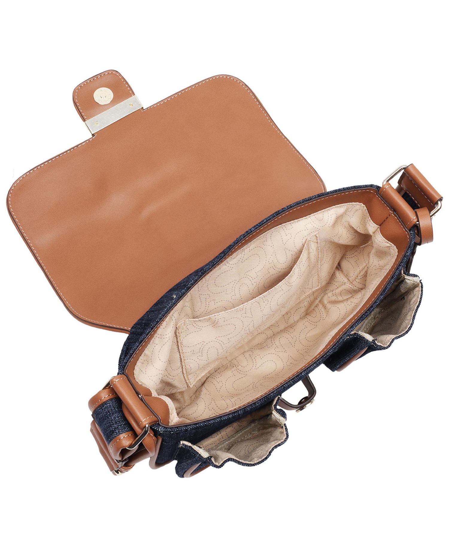 Double Pocket Denim Satchel with Horseshoe Hardware