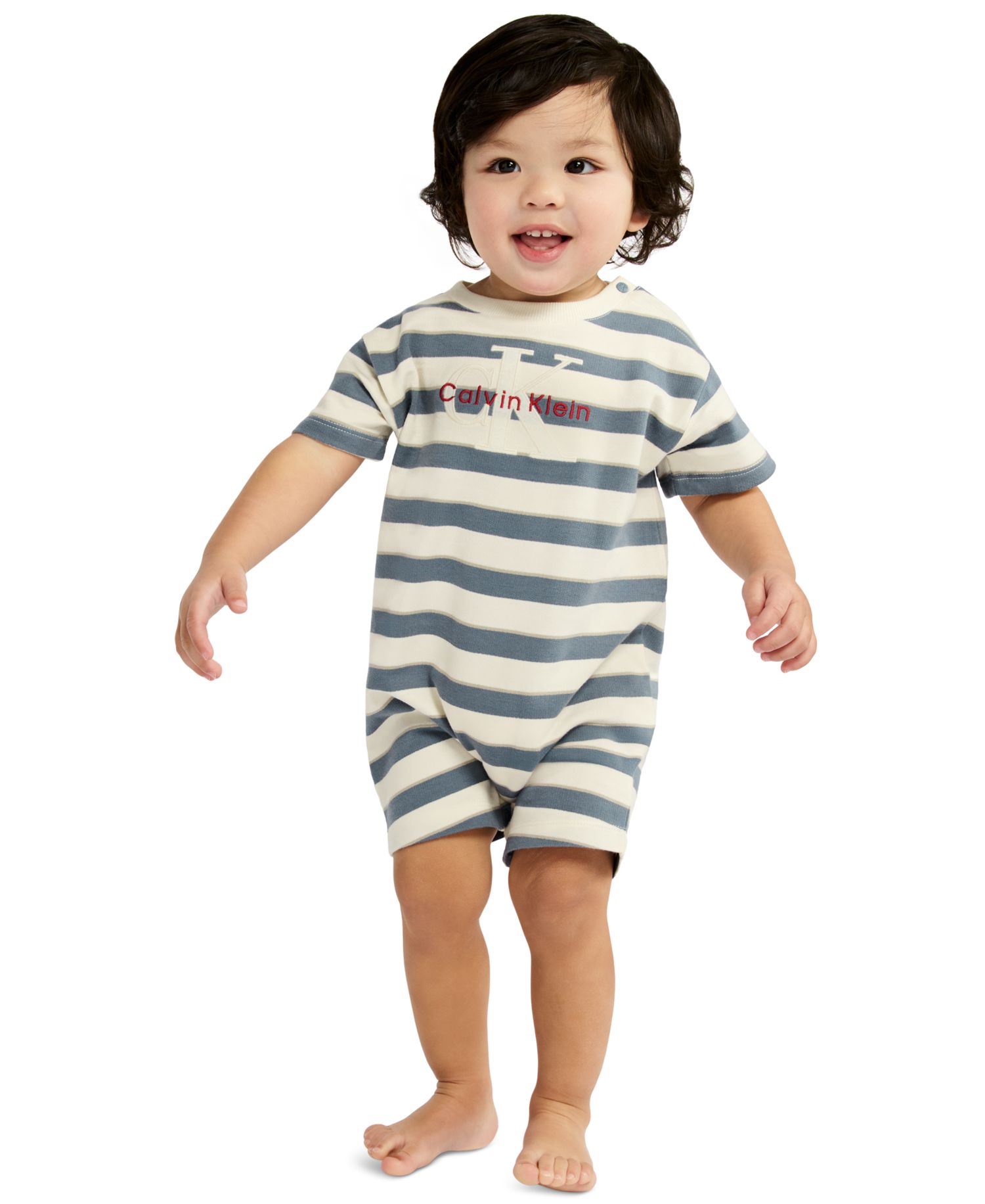 Baby Boys' French Terry Striped Crewneck Romper