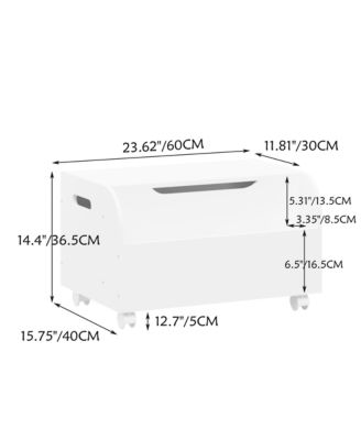 Kids Toy Storage Box - Wooden Toy & Book Organizer with 4 Wheels, Front Bookshelf, Flip-Top Lid and Safety Hinge for Playroom