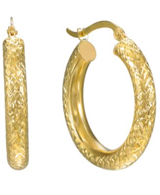 Diamond-Cut Hoop Earrings 4x25mm in 10k Yellow Gold