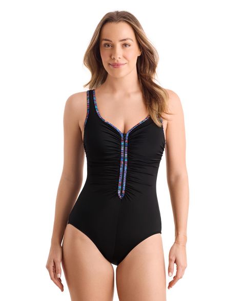 Женские купальники ShapeSolver Women's Sport Shirred Zipper One-Piece Swimsuit