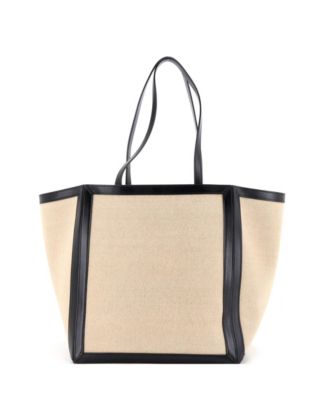 Large Vertical Square Cabas Tote Canvas with Leather