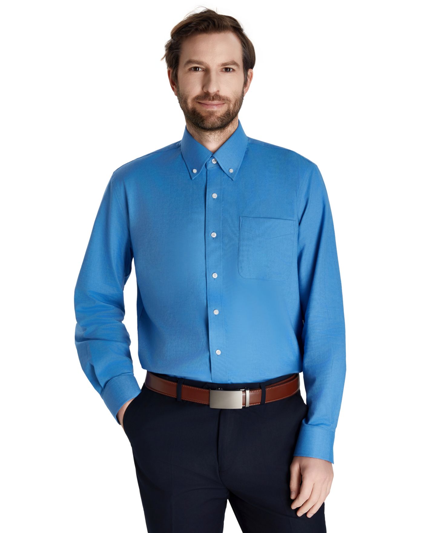 Мужская рубашка Club Room Button-Down Oxford Solid Dress Shirt, цвет: Синий — фото 3