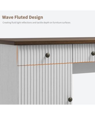 Fluted Home Office Desk Storage, in Modern Executive Desk with Charging Station, Wooden Computer Writing Desk with File Cabinet And Drawers