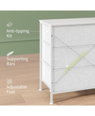 TV Stand Dresser for 45-65 Inch TV, Entertainment Center with LED Lights, 8 Fabric Drawers, Metal Frame Storage Cabinet