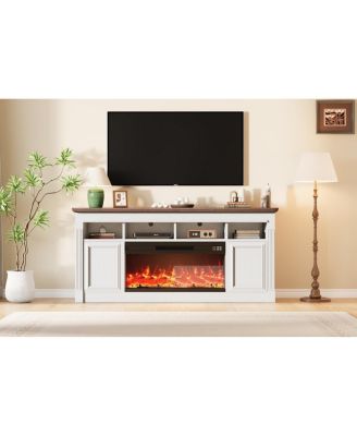 68" Fireplace TV Stand, 36" Fireplace, 4 Flame Colors with Remote, Farmhouse Storage Cabinet