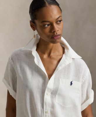 Women's Oversize Fit Linen Short-Sleeve Shirt