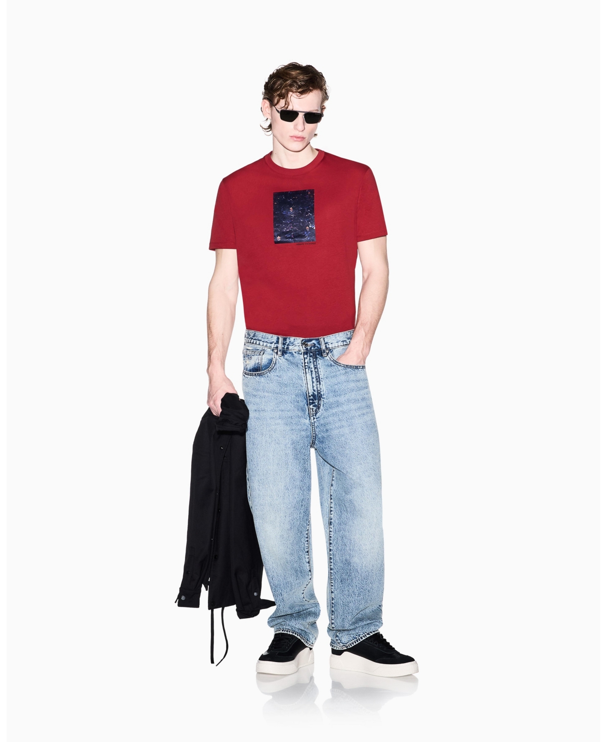 A|X Armani Exchange Men's Short Sleeve Floral Box T-Shirt - Winery