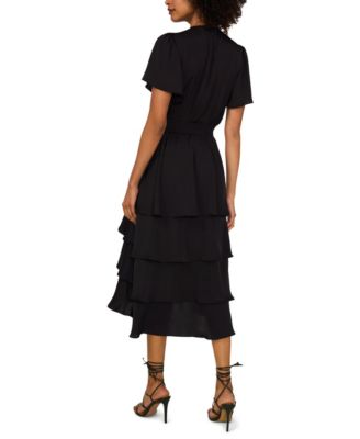 Women's V-Neck Smock Waist Tiered Layer Dress