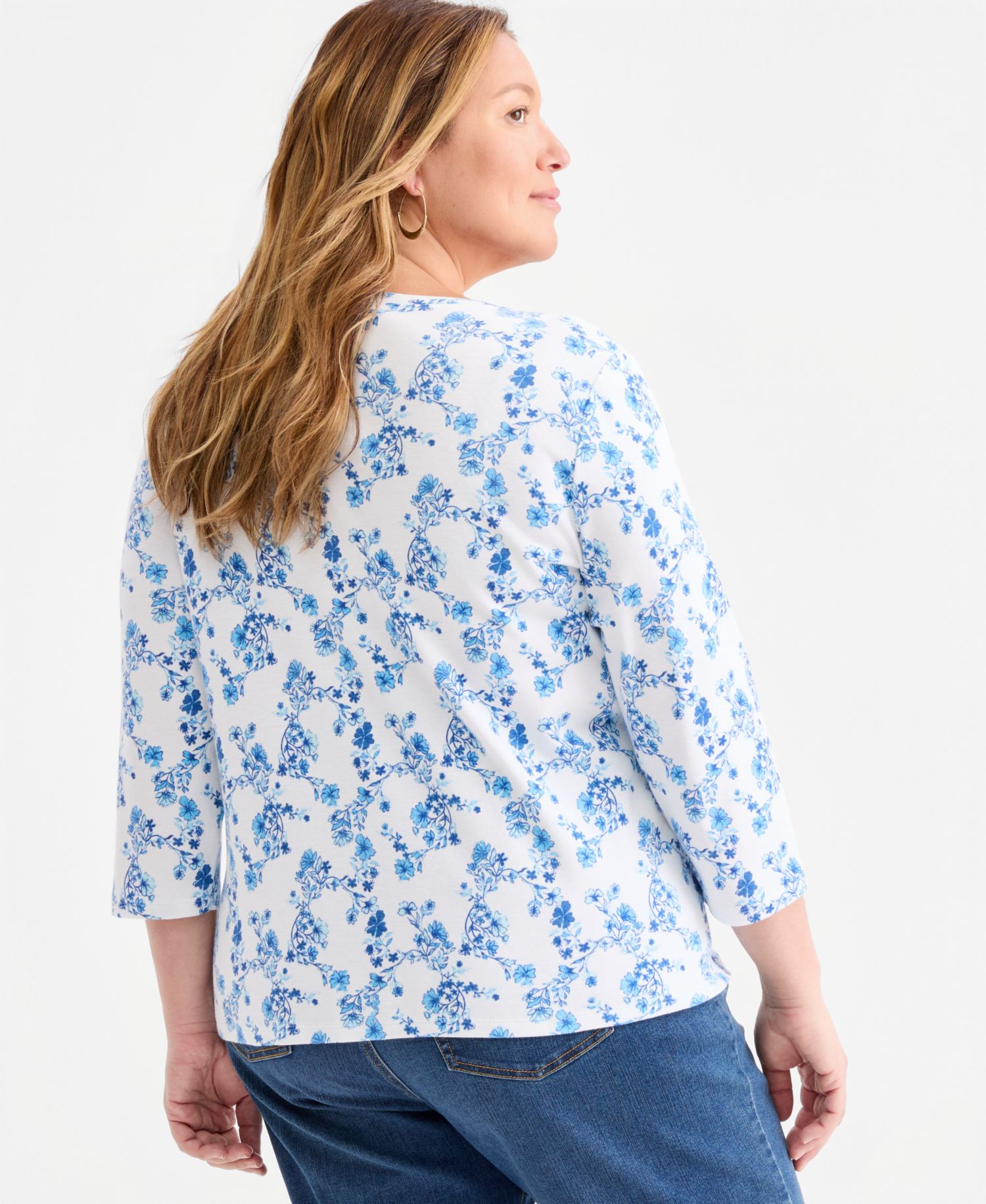 Petite Printed 3/4-Sleeve Henley Top