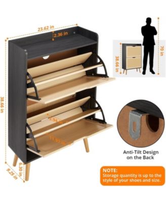Slim MDF Shoe Storage Cabinet with 2 Rattan Flip Drawers