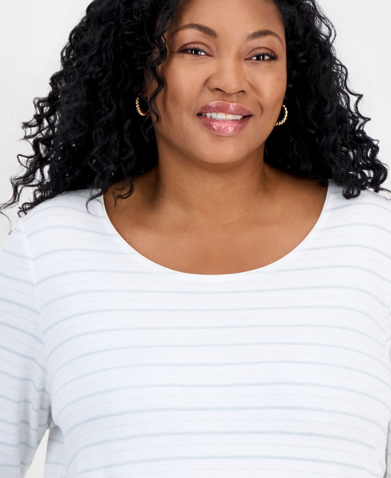Plus Size Printed Long-Sleeve Scoop-Neck Top