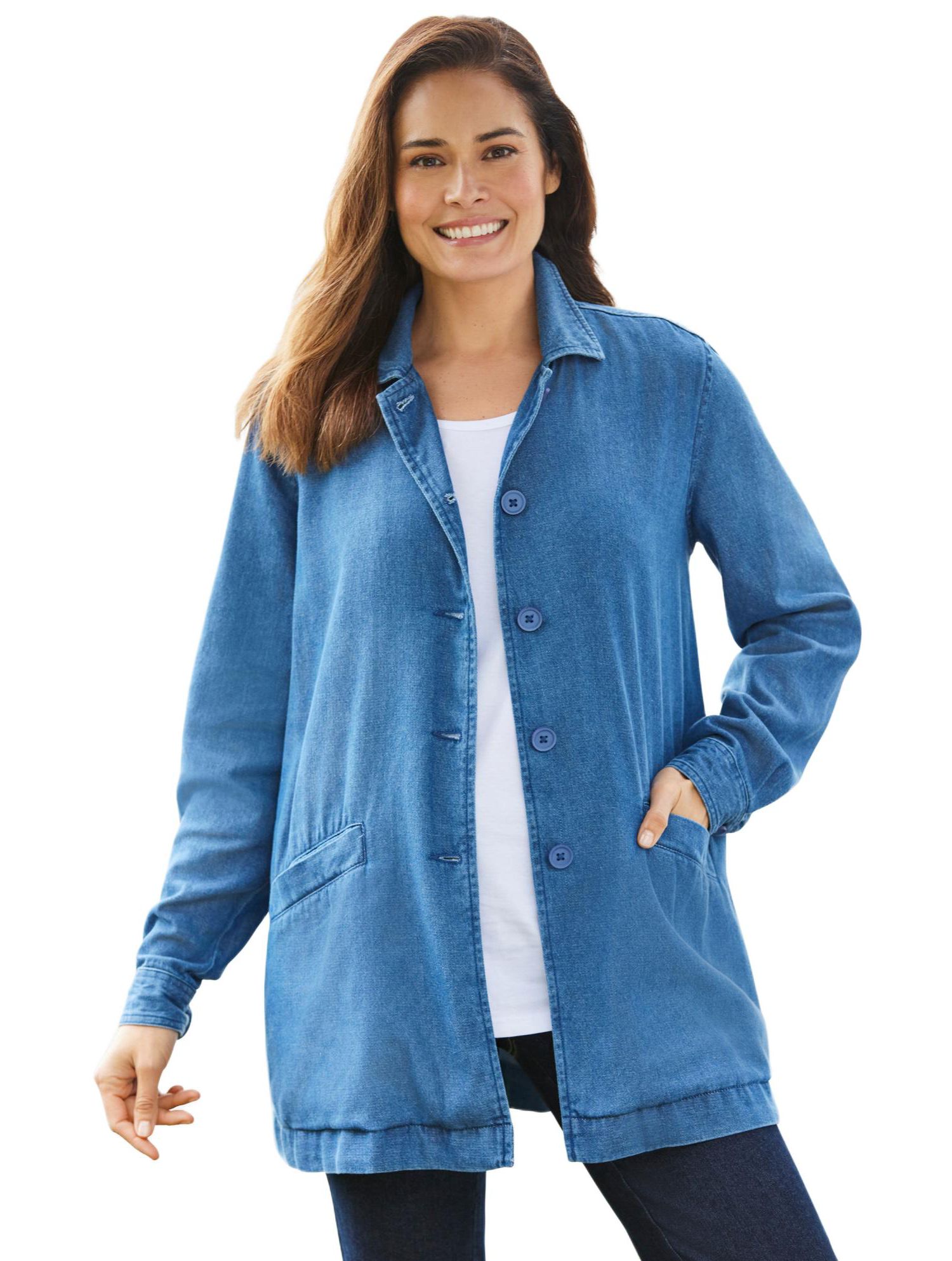 Plus Size Within Pleat-Back Denim Jacket