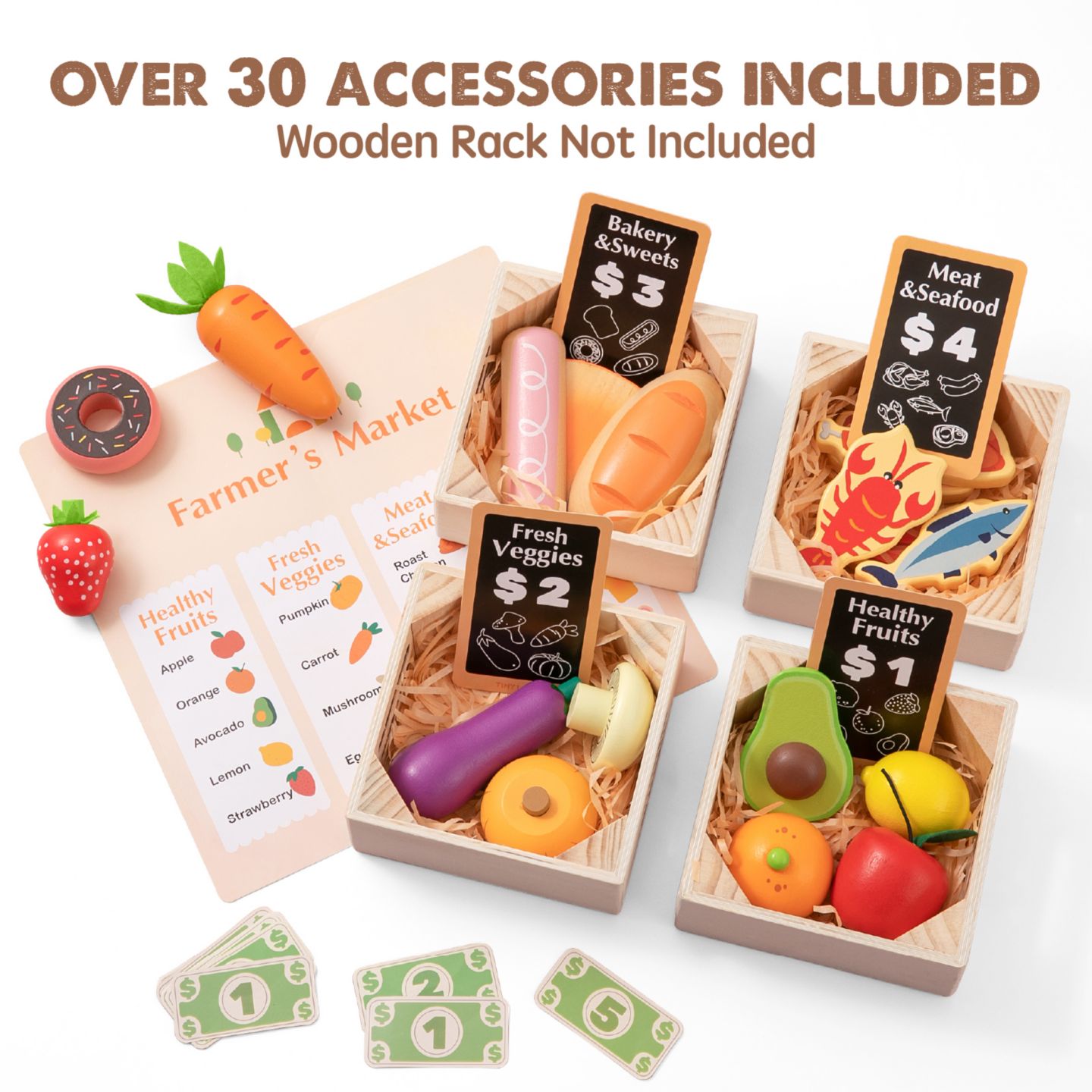 Детские игрушки Tiny Land Wooden Play Food Pretend Cooking Set, Ages 3+ — фото 6